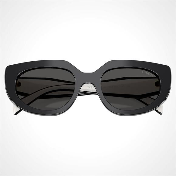 New PRADA Sunglasses Black White Talc Gold Symbole Oval Cat Eye Womens